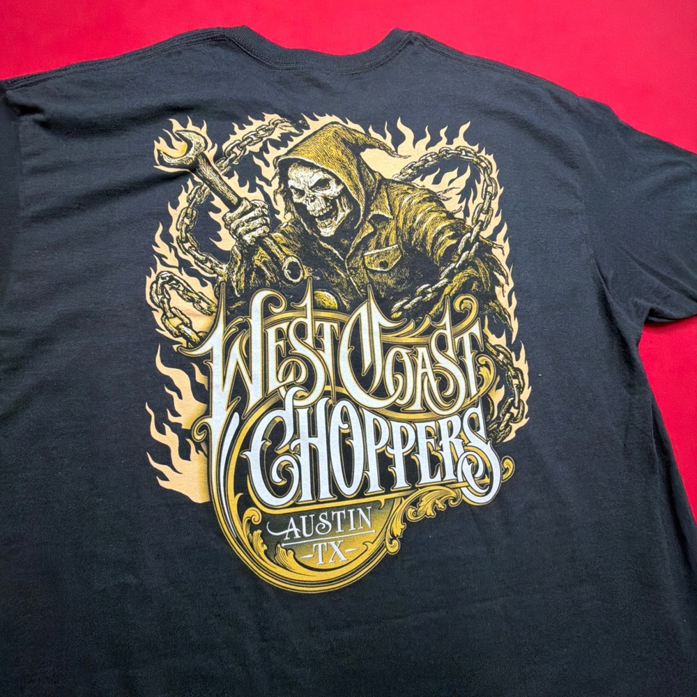 West Coast Choppers Austin TX Jesse James Skeleton Graphic T-Shirt Mens XL Black